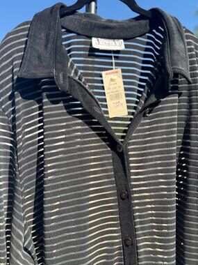 Vikki Vi Black Striped Button Cardigan Top Plus Size Stretch Lightweight